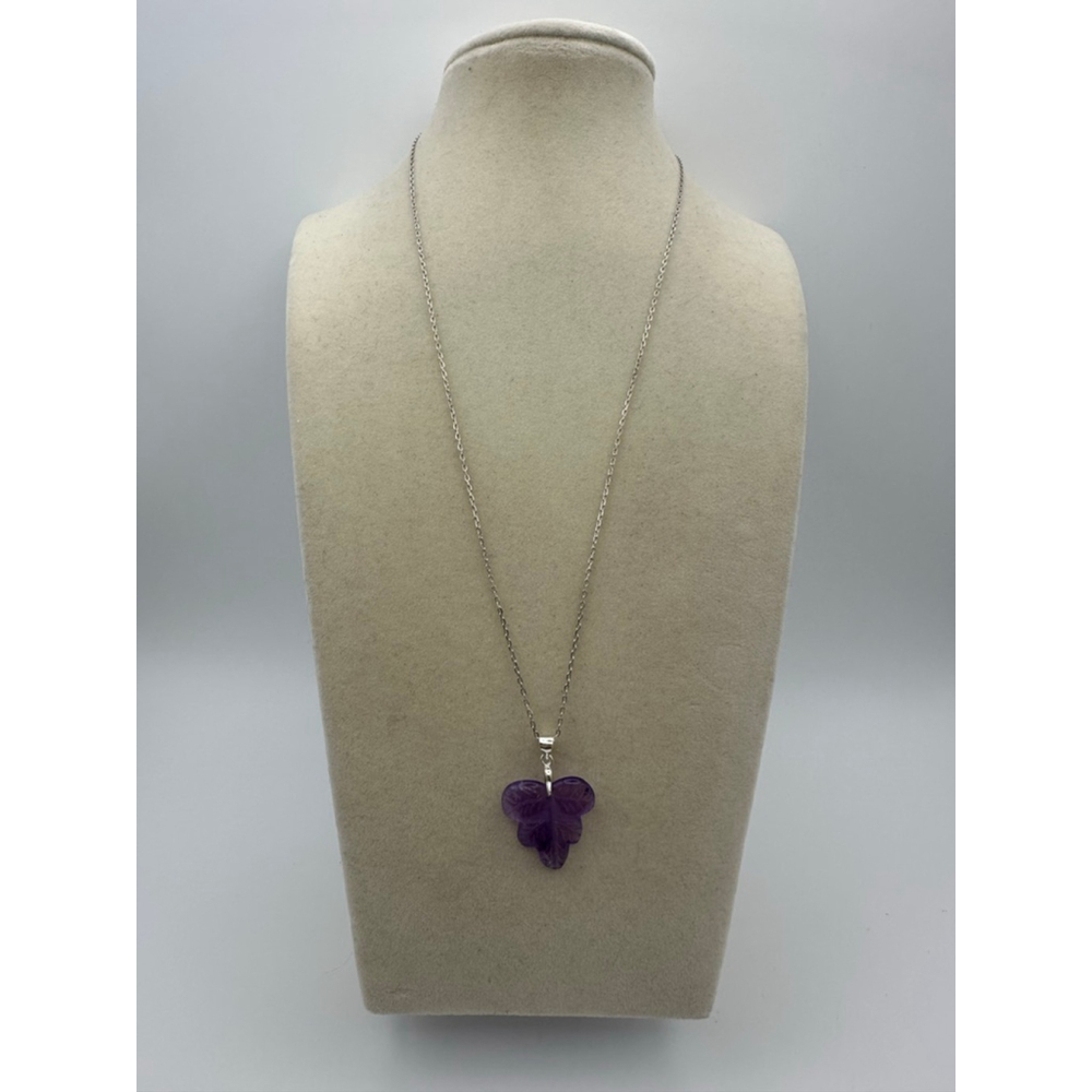 Amethyst Leaf Pendant Necklace - Picture 2 of 9